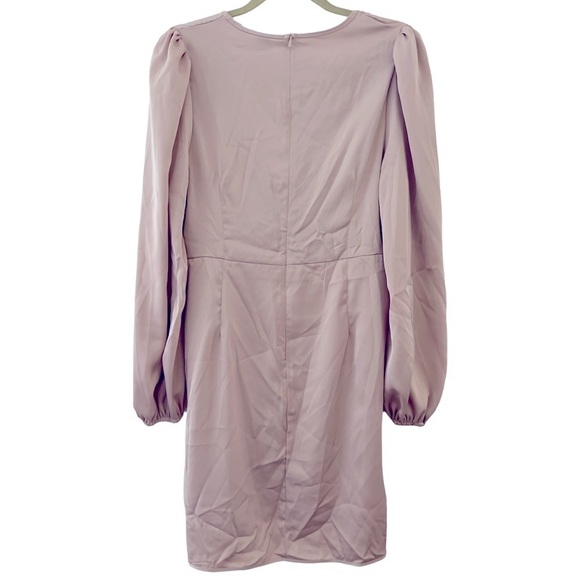 Dusty Pink Long Sleeve Belle Surplice Neck Lantern Sleeve Wrap Dress - Picture 6 of 8
